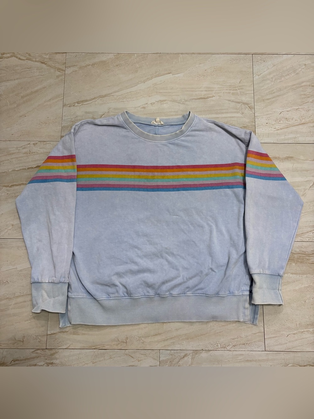 Easel Los Angeles Light Blue Rainbow Chest Stripe Sweatshirt Size M 